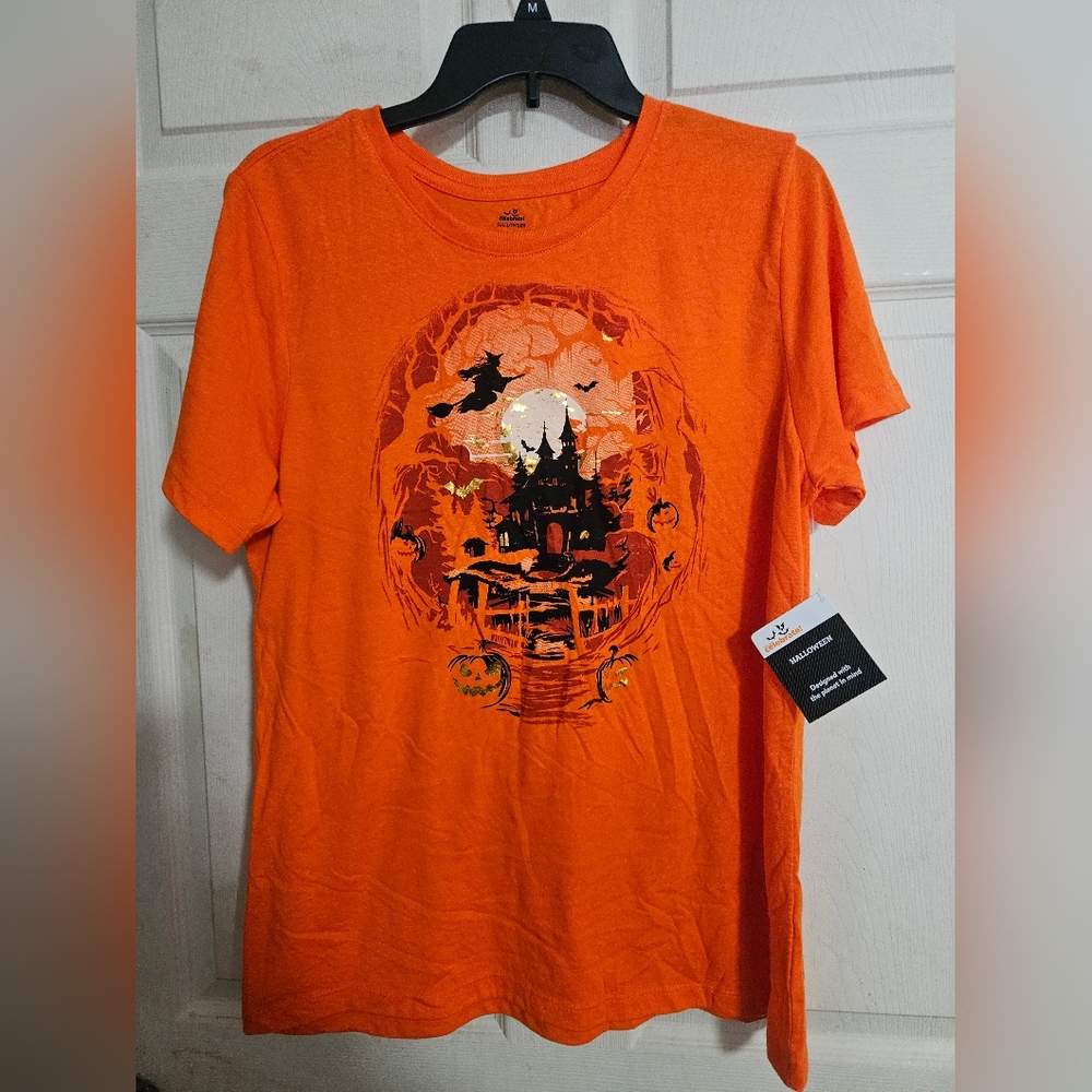 WAY TO CELEBRATE BUSY NIGHT HALLOWEEN TEE: ORANGE: NEW WITH TAGS: SIZE L